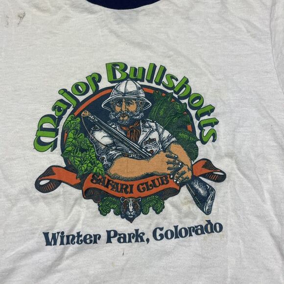 Vintage 70s Major Bullshotts Safari Club Ringer T-Shirt - Picture 2 of 5